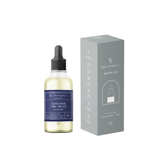 Brow Beauty beard oil bottle and packaging on a white background