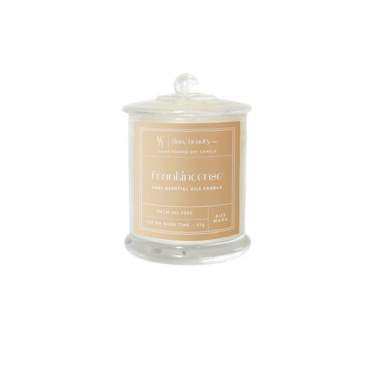 Candle with a label on a white background